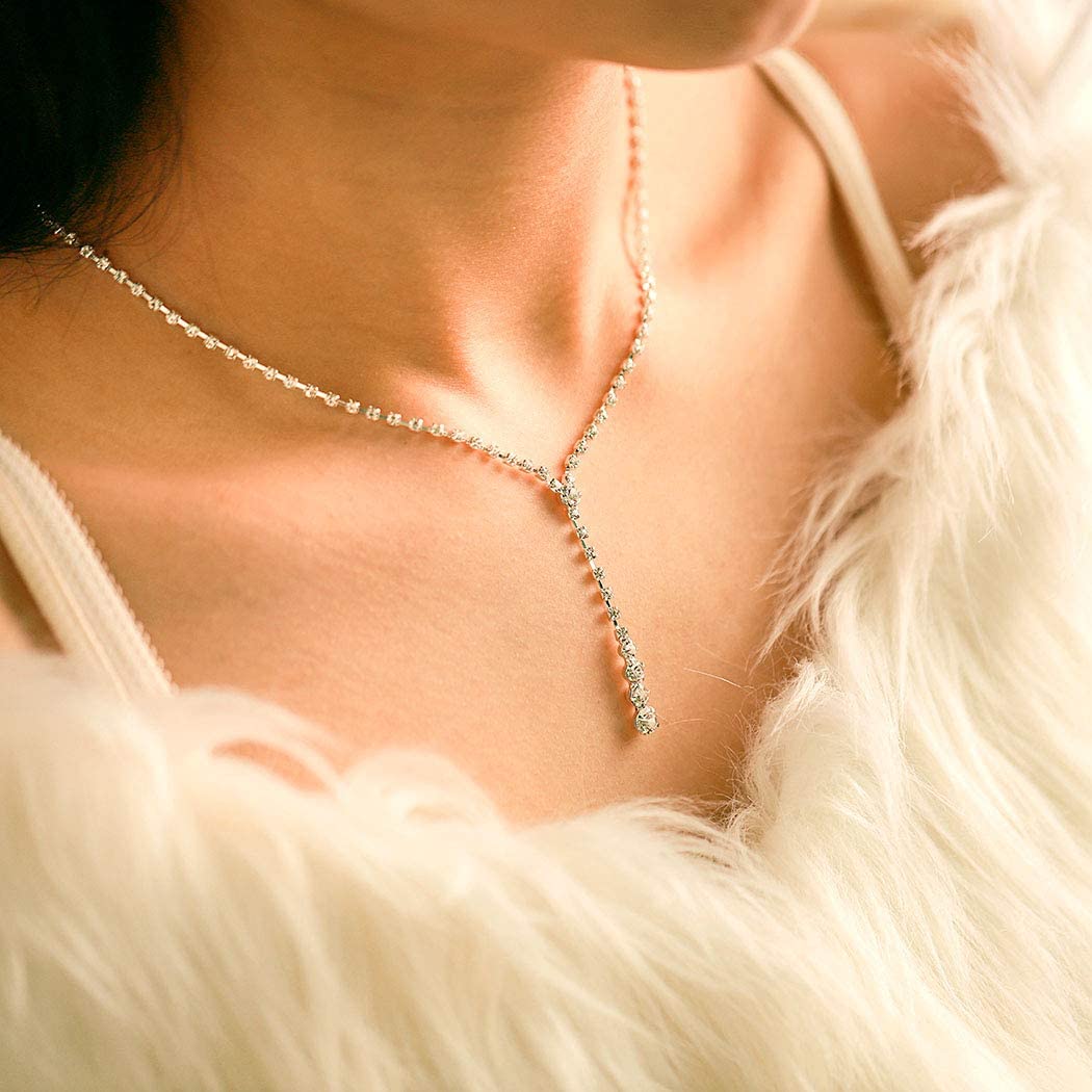 Unicra Bride Silver Bridal Necklace Earrings Set Crystal Wedding Jewelry Set Rhinestone Choker Necklace for Women and Girls (3 piece set - 2 earrings and 1 necklace) - Image 2